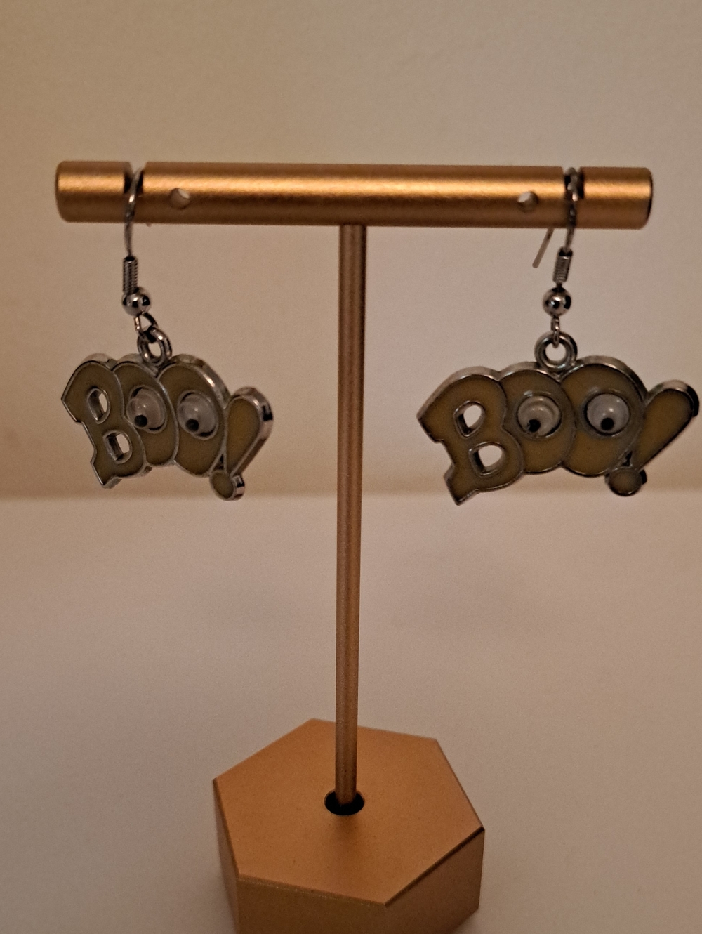 Halloween 'Boo!' Earrings Silver and Cream